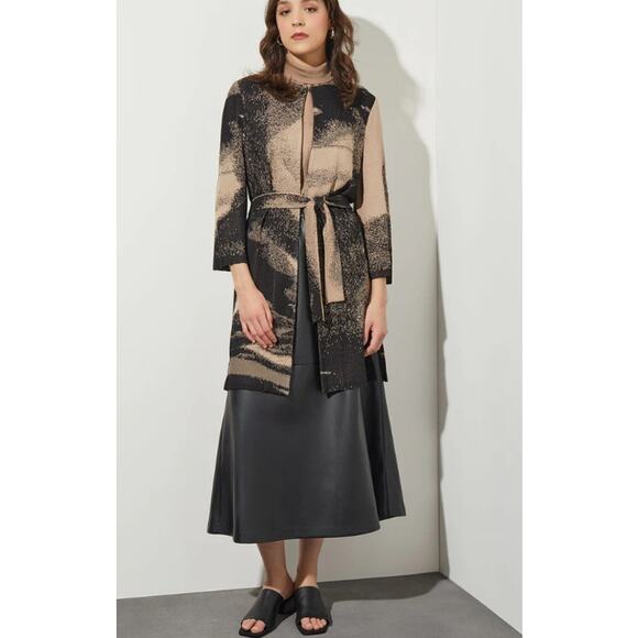 Ming Wang Abstract Jacquard Longline Belted Knit Jacket Size XL - Picture 4 of 14